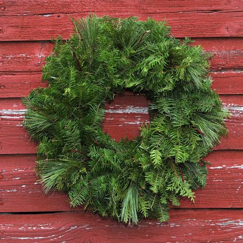 Mixed Greens Wreath w/ Dogwood Twigs - 18 inch